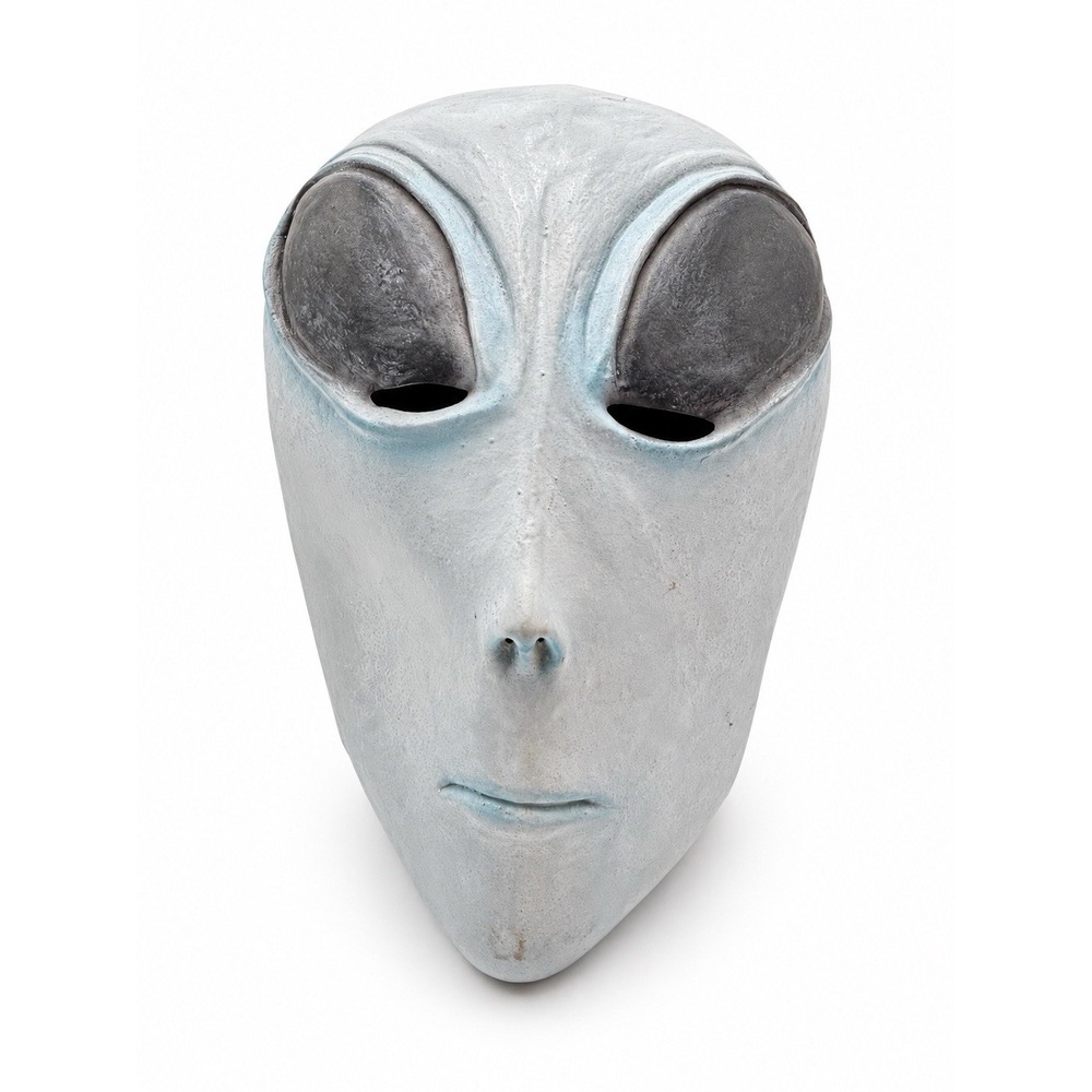 Gray Alien Full Head Halloween Mask Large Black Eyes UFO Roswell Costume